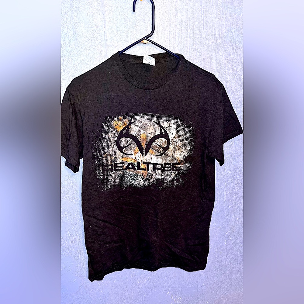 Real Tree Black Short Sleeve Shirt Men Size Medium